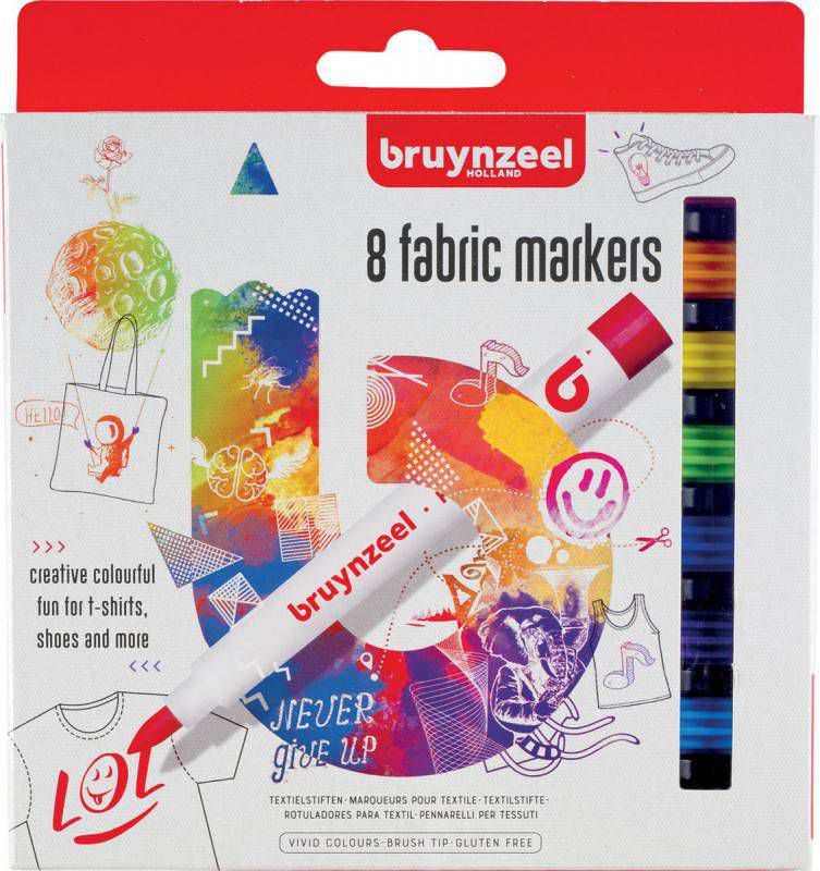 Bruynzeel textielstiften, etui van 8 geassorteerde kleuren