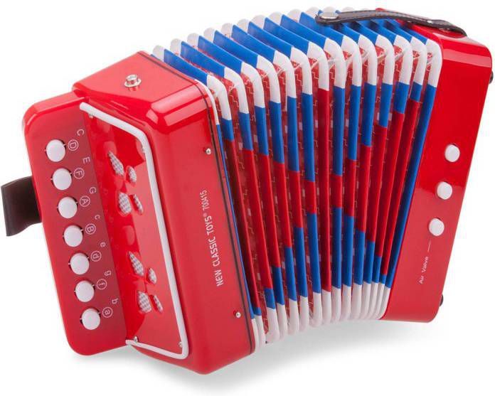 New Classic Toys Accordeon Met Muziekboek Junior 19 Cm Rood