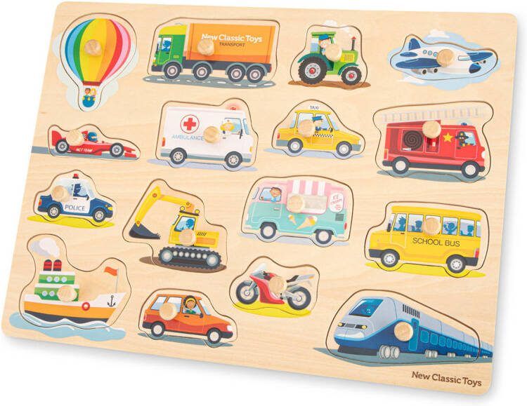 New Classic Toys Vormenpuzzel Voertuigen Junior Hout 16 delig