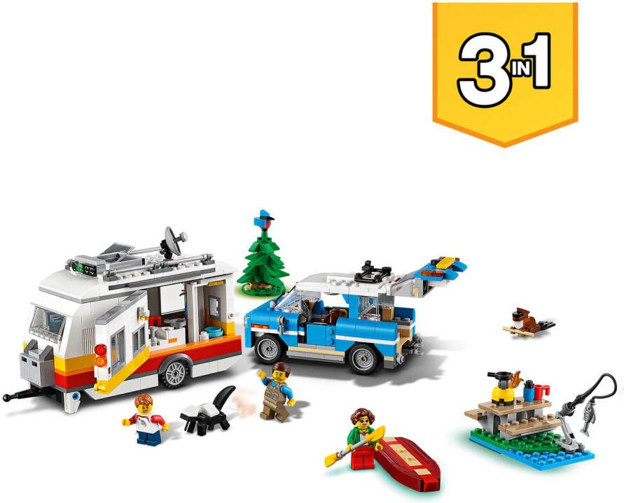 Lego 31108 Creator 3 in 1 Familievakantie met Speelgoed Caravan, Auto en Camper, Bouwset voor Kinderen vanaf 9 Jaar en Ouder